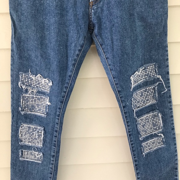 Balmain Paris Men’s Denim Jeans Crystal Knee Patches Slim Fit Size 30 - Picture 3 of 10